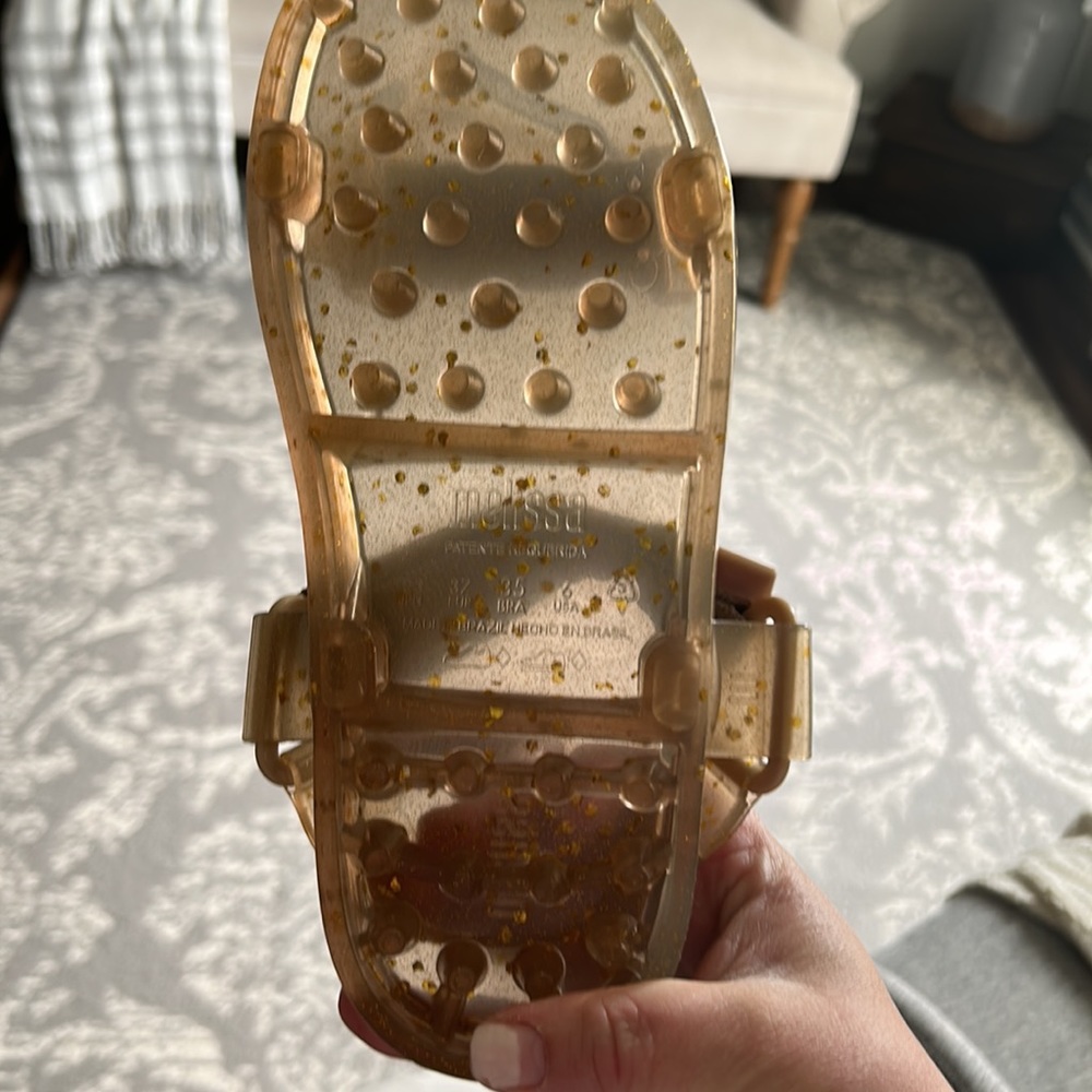 Melissa Gold Glitter Clear Jelly Sandals with Beige Straps - Picture 7 of 8